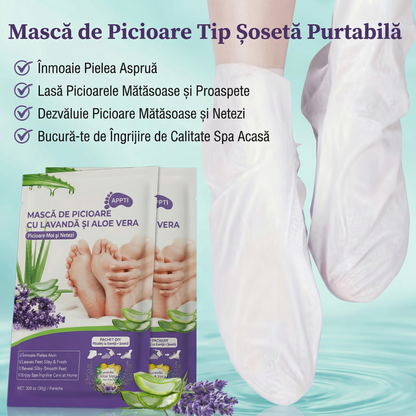 Mască Exfoliantă și Hidratantă de Picioare cu Lavandă, Aloe Vera, Acid Lactic, Uree și Acid Malic