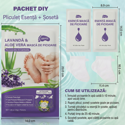 Mască Exfoliantă și Hidratantă de Picioare cu Lavandă, Aloe Vera, Acid Lactic, Uree și Acid Malic