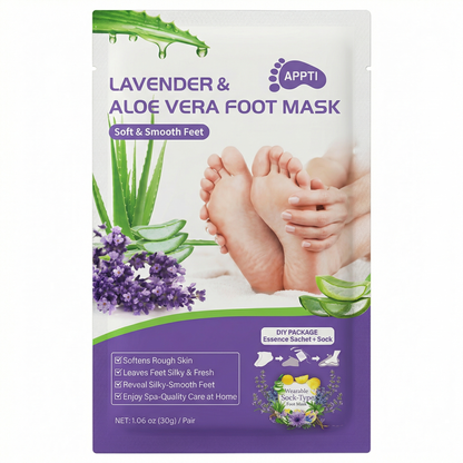 Mască Exfoliantă și Hidratantă de Picioare cu Lavandă, Aloe Vera, Acid Lactic, Uree și Acid Malic