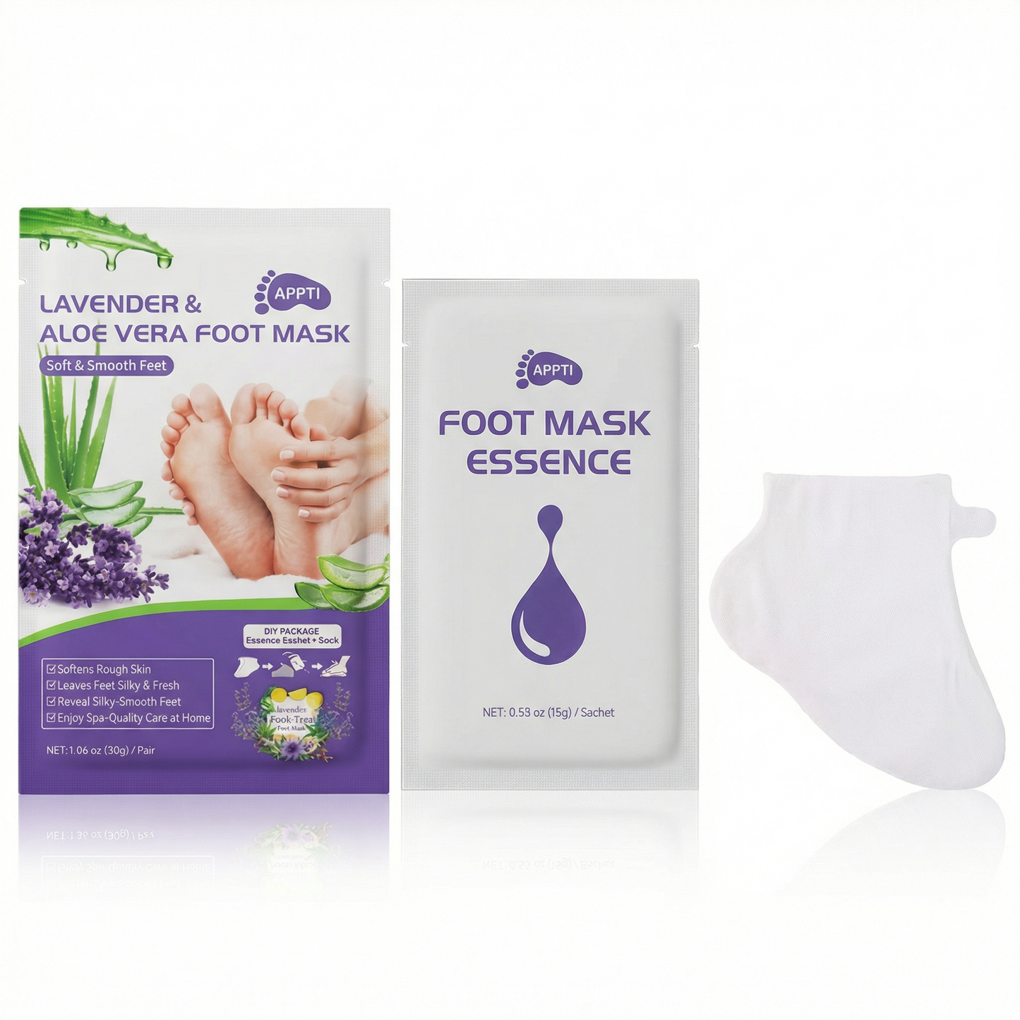 Mască Exfoliantă și Hidratantă de Picioare cu Lavandă, Aloe Vera, Acid Lactic, Uree și Acid Malic