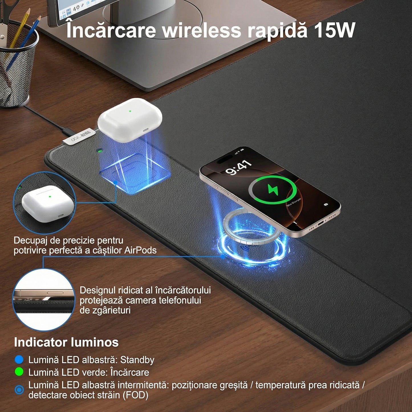 MousePad Mutifuncțional cu Încărcare Magnetică Wireless