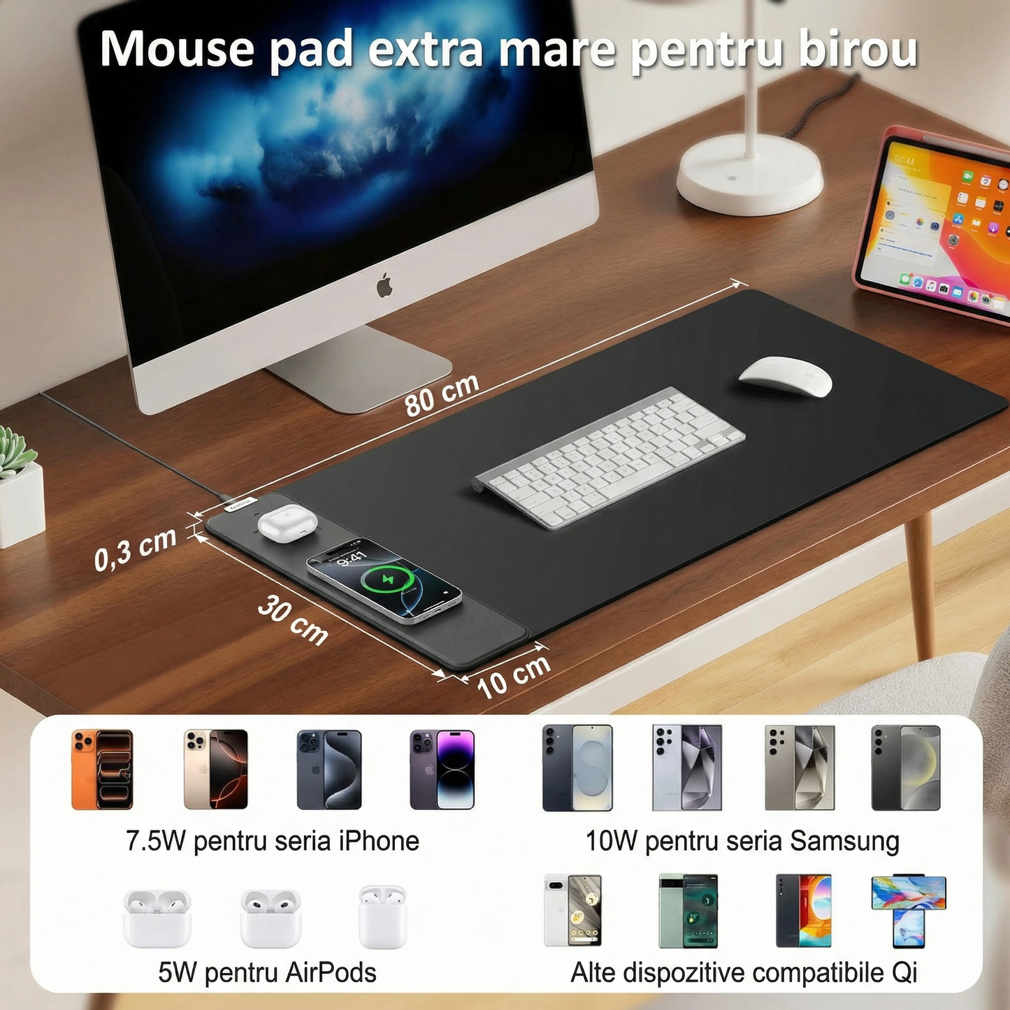 MousePad Mutifuncțional cu Încărcare Magnetică Wireless