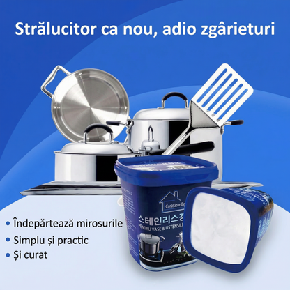 Soluție pentru Curățarea Vaselor din Inox, Aragaz și Plită
