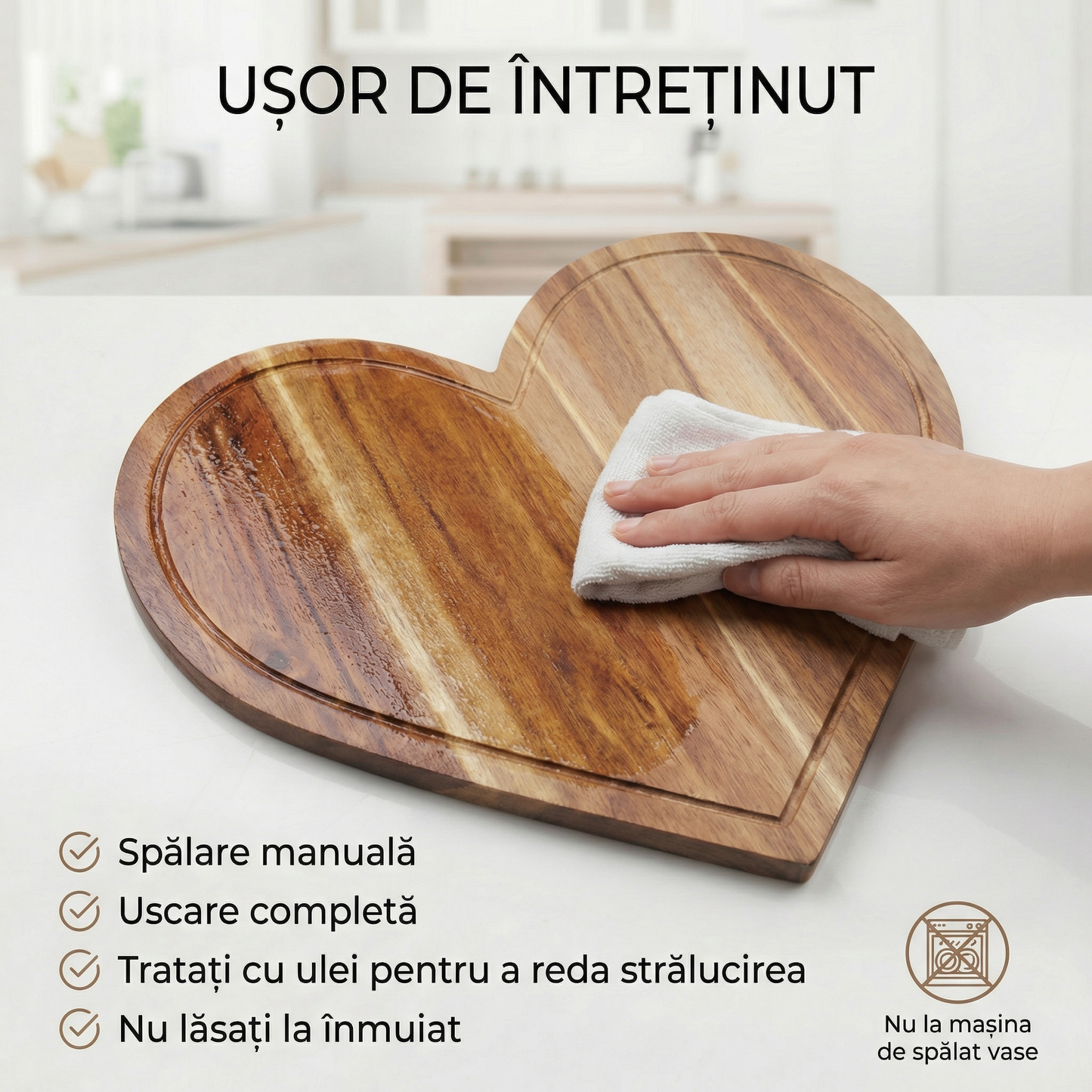 Set Tocător din Lemn în Formă de Inimă