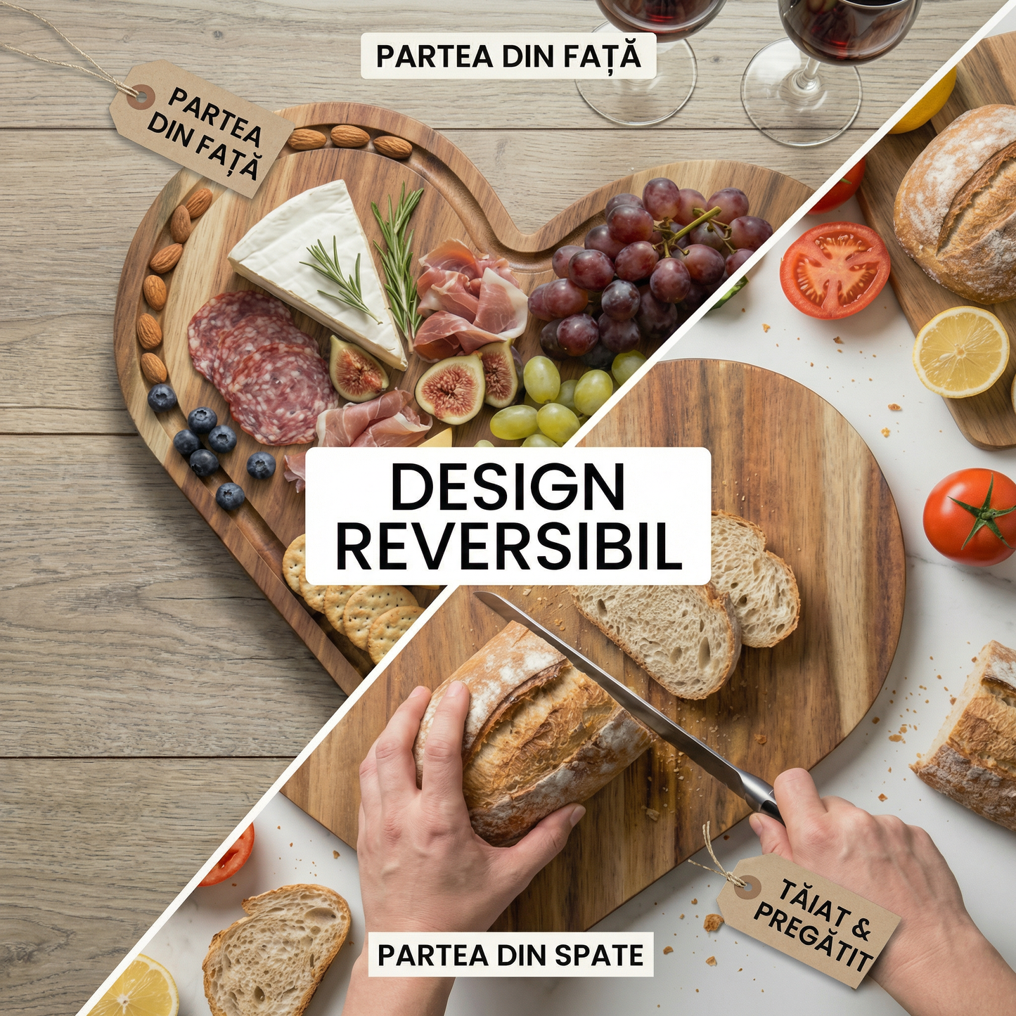 Set Tocător din Lemn în Formă de Inimă