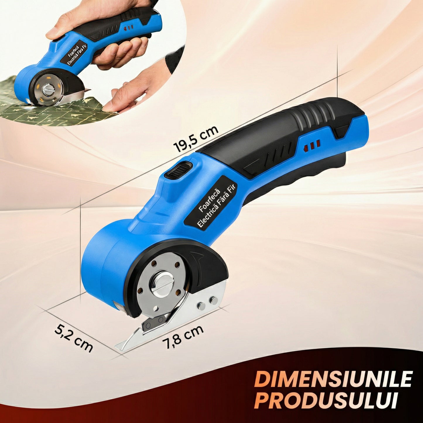Foarfece Electrice Fără Fir, Reîncărcabile, cu Blocare de Siguranță și 2 Lame, 1500mAh, Lumină LED