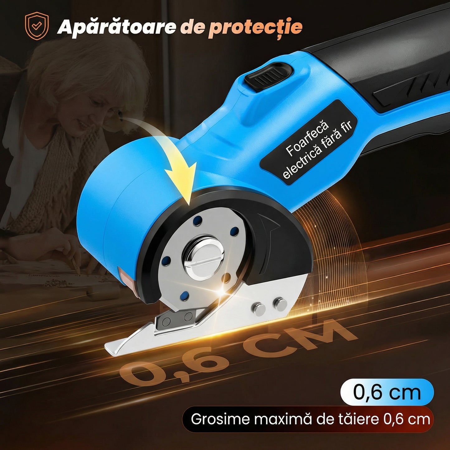 Foarfece Electrice Fără Fir, Reîncărcabile, cu Blocare de Siguranță și 2 Lame, 1500mAh, Lumină LED