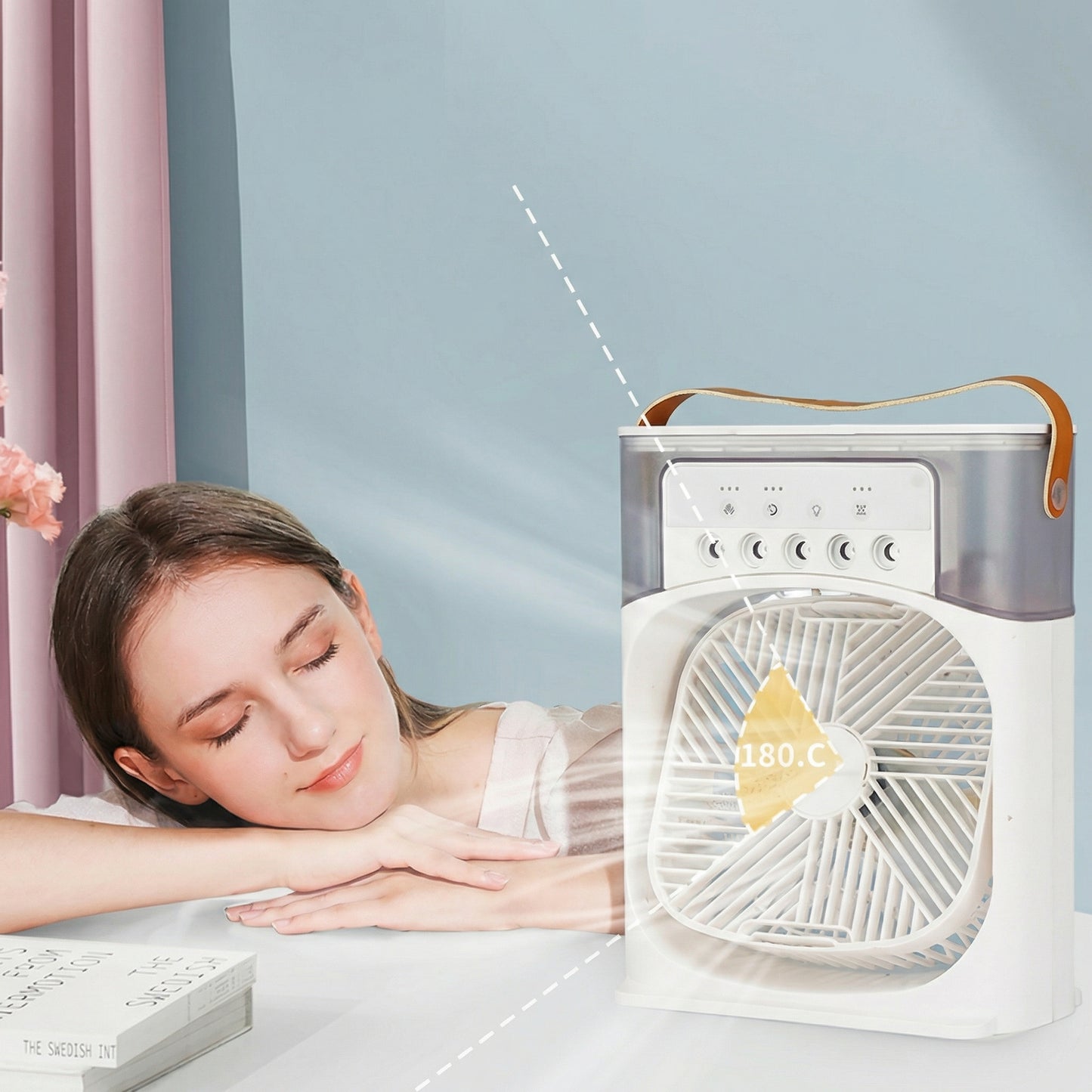 Umidificator cu Ventilator cu 5 Duze de Aer, Capacitate de 600 ml, 3 Trepte de Reglare