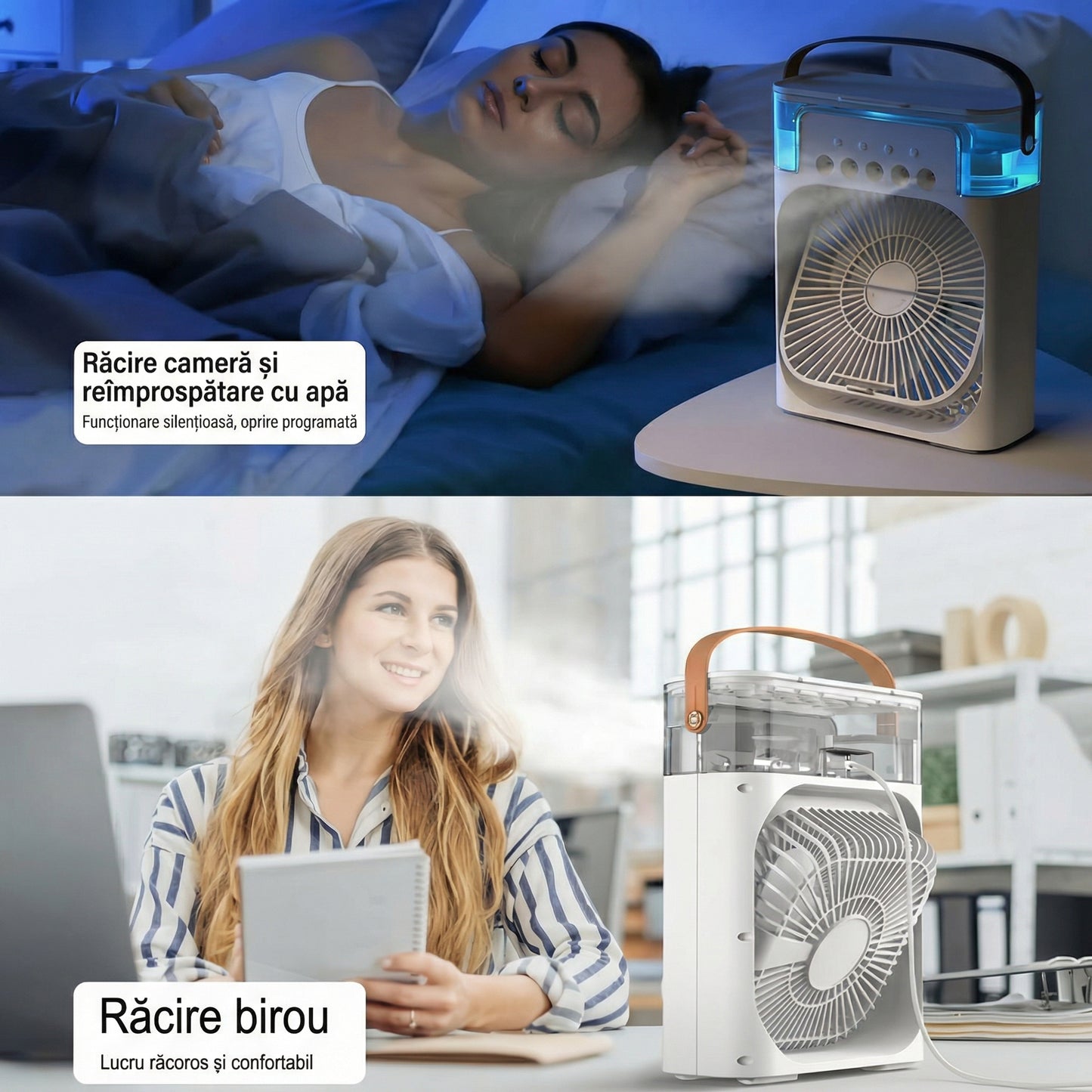 Umidificator cu Ventilator cu 5 Duze de Aer, Capacitate de 600 ml, 3 Trepte de Reglare