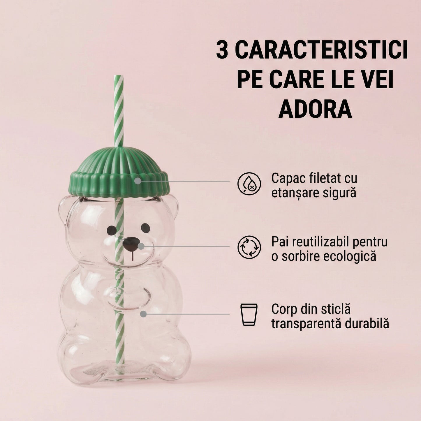 Cană Drăguță cu Ursuleț și Pai 1000ml
