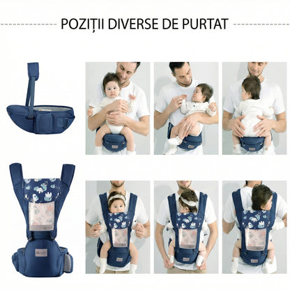 Marsupiu Ergonomic pentru Bebeluși cu Scaun pe Șold, din Bumbac 100%, Respirabil și Ușor, pentru 0–36 luni, Certificat Conform Standardelor de Siguranță, Purtare în mai Multe Poziții, Susține până la 30 kg