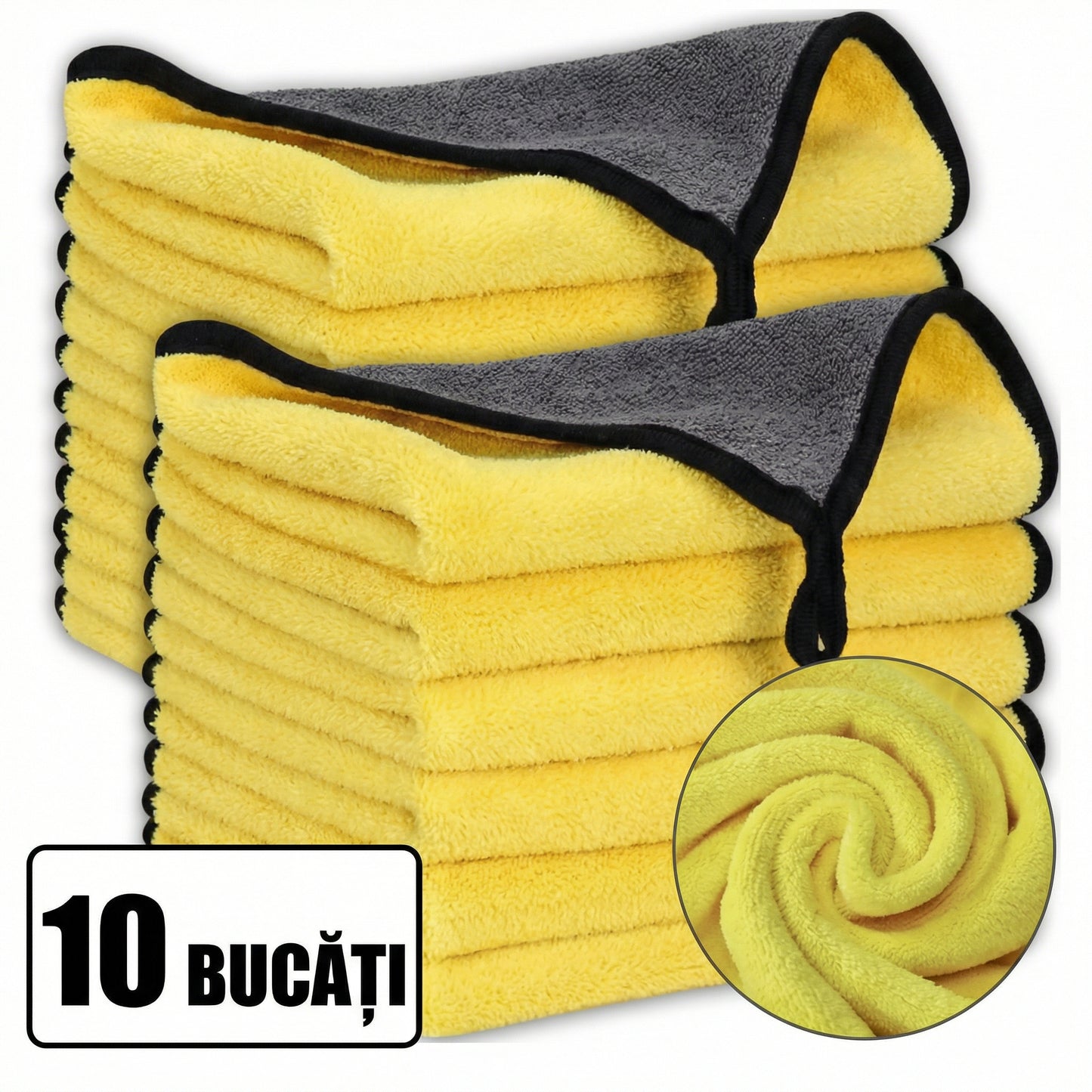 Set Lavete Auto din Microfibră 30×30 / 60 cm pentru Spălarea și Uscarea Mașinii, cu Margini Cusute