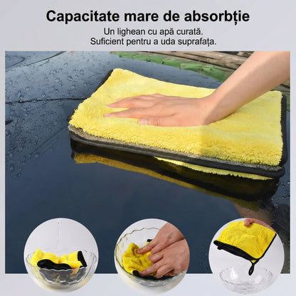 Set Lavete Auto din Microfibră 30×30 / 60 cm pentru Spălarea și Uscarea Mașinii, cu Margini Cusute