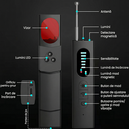 Detector Portabil de Dispozitive, Trackere GPS și Dispozitive de Ascultare Wireless cu 25 de Niveluri