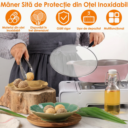 Protecție Împotriva Stropirii cu Mâner din Plasă de Oțel Inoxidabil