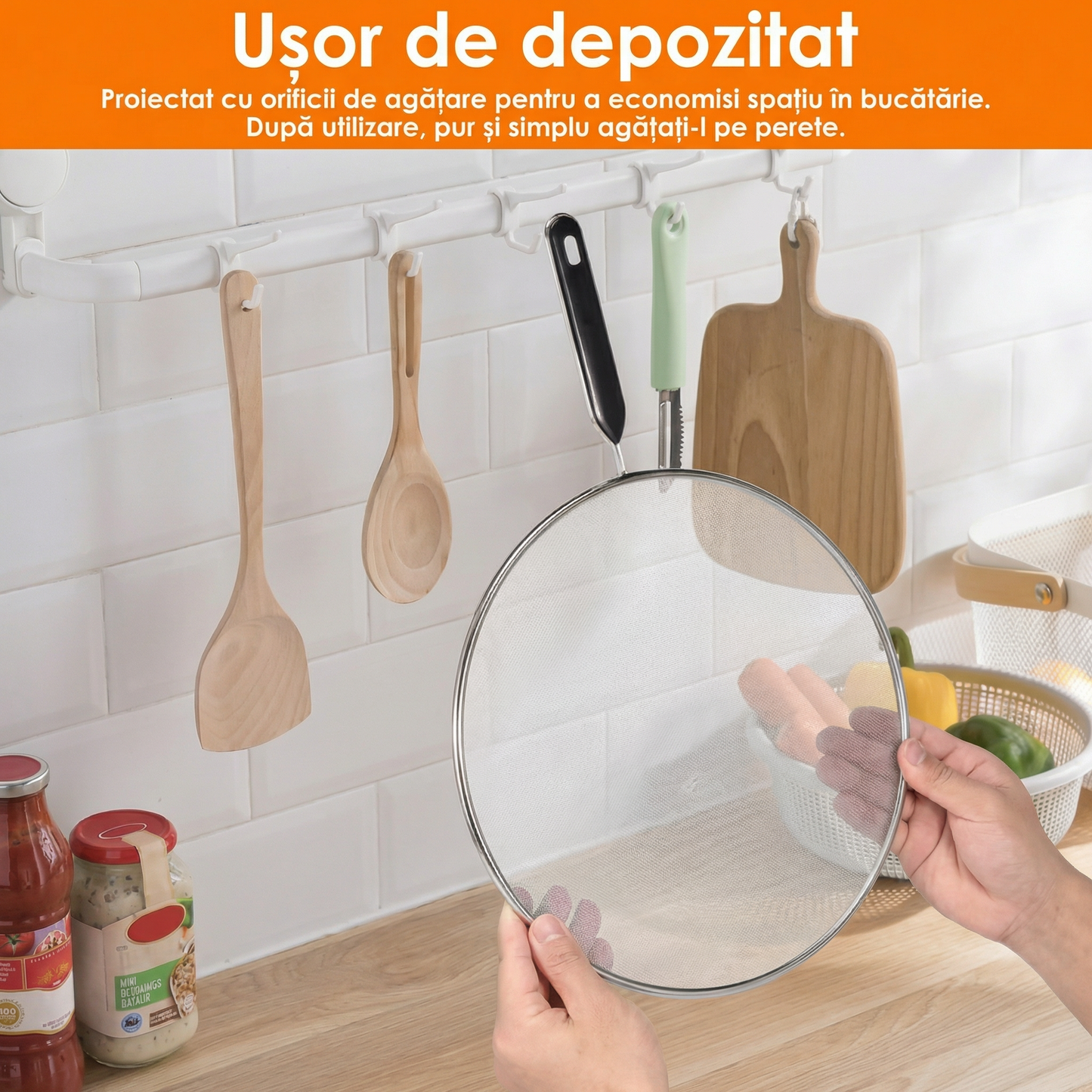 Protecție Împotriva Stropirii cu Mâner din Plasă de Oțel Inoxidabil