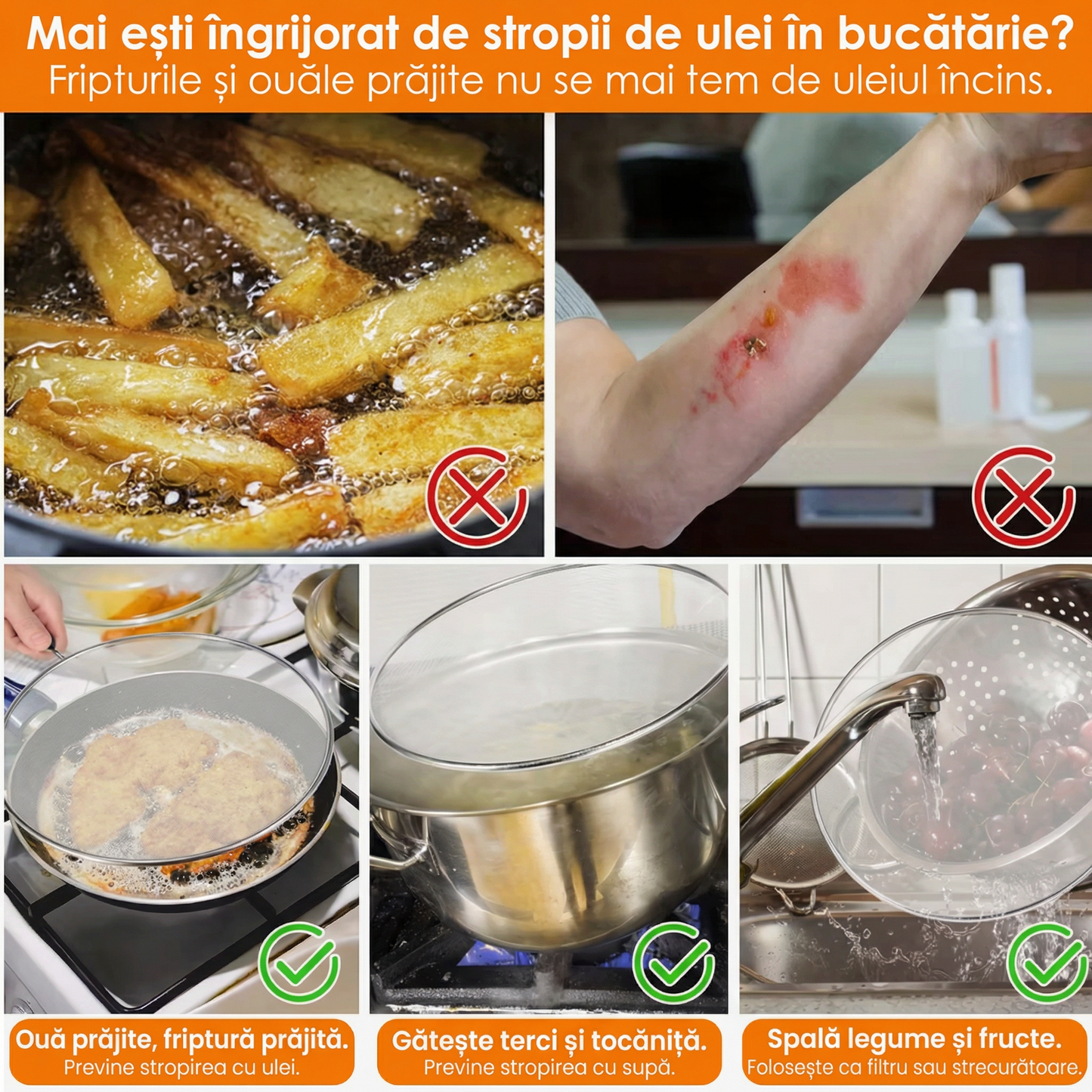 Protecție Împotriva Stropirii cu Mâner din Plasă de Oțel Inoxidabil