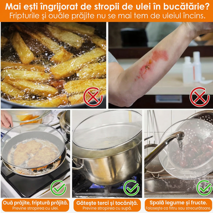 Protecție Împotriva Stropirii cu Mâner din Plasă de Oțel Inoxidabil