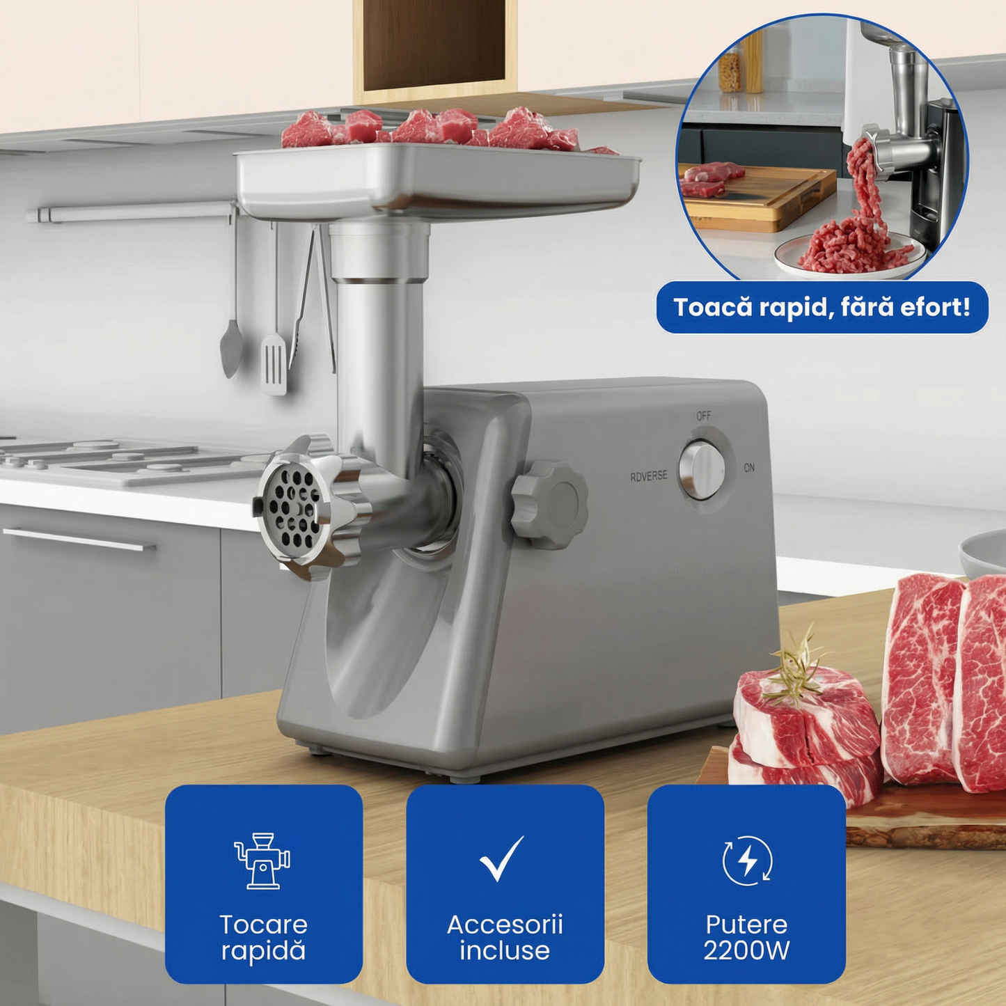 Mașină Electrică de Tocat Carne cu Lamă din Inox și Putere Mare de 3000W