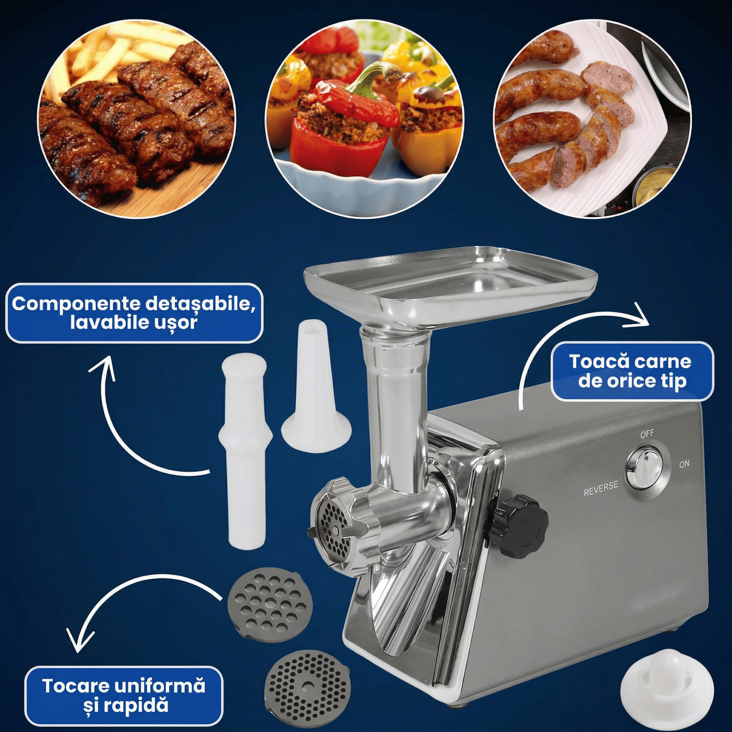 Mașină Electrică de Tocat Carne cu Lamă din Inox și Putere Mare de 3000W