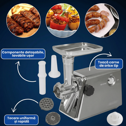 Mașină Electrică de Tocat Carne cu Lamă din Inox și Putere Mare de 3000W