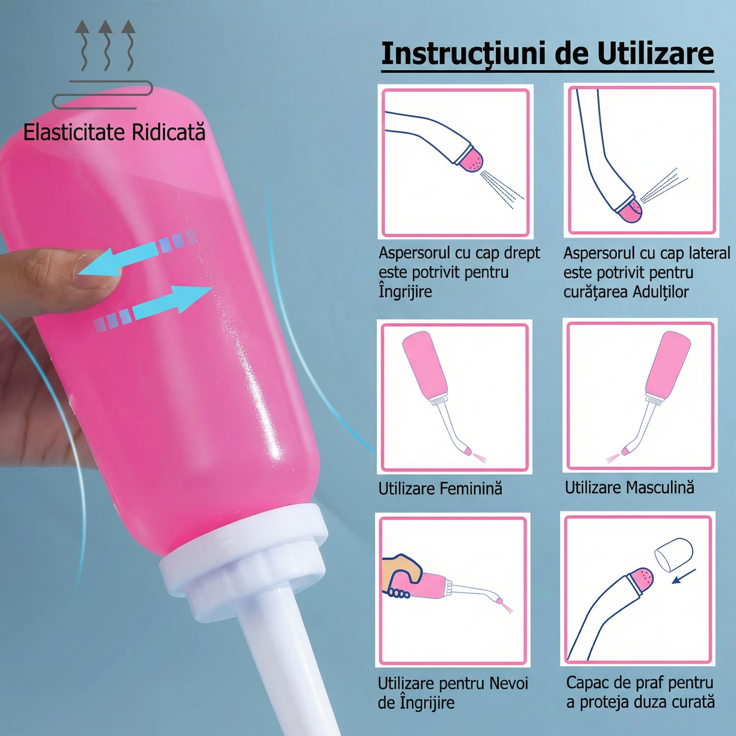 Bidet Personal Portabil 350ml - Îngrijire Delicată Postpartum și Feminină, Două Tipuri de Spălare, Directă și Laterală