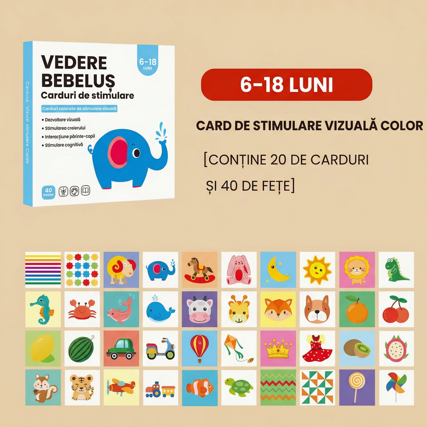 Carduri de Stimulare Vizuală pentru Bebeluși - pentru Învățare Timpurie și Dezvoltare Cognitivă