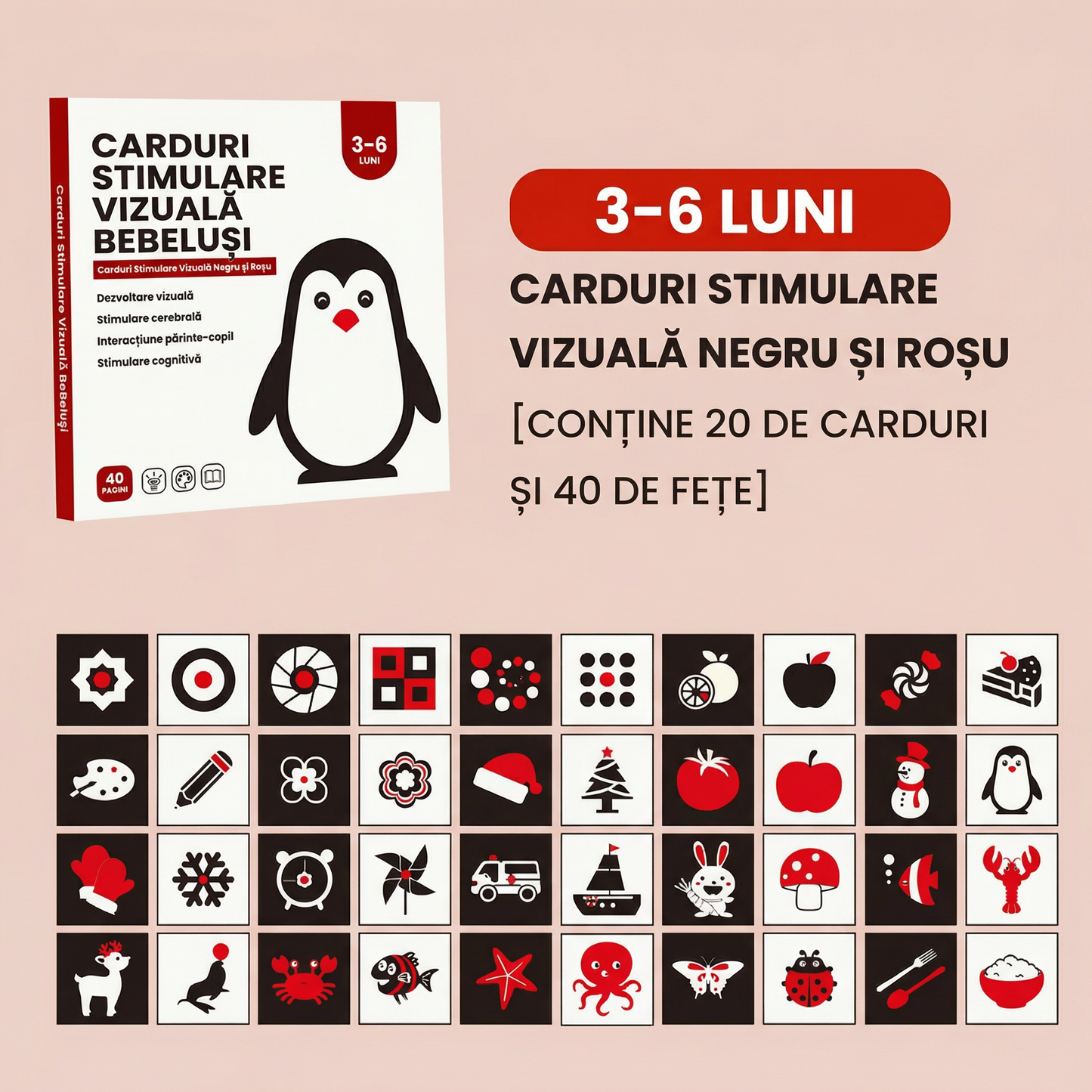 Carduri de Stimulare Vizuală pentru Bebeluși - pentru Învățare Timpurie și Dezvoltare Cognitivă