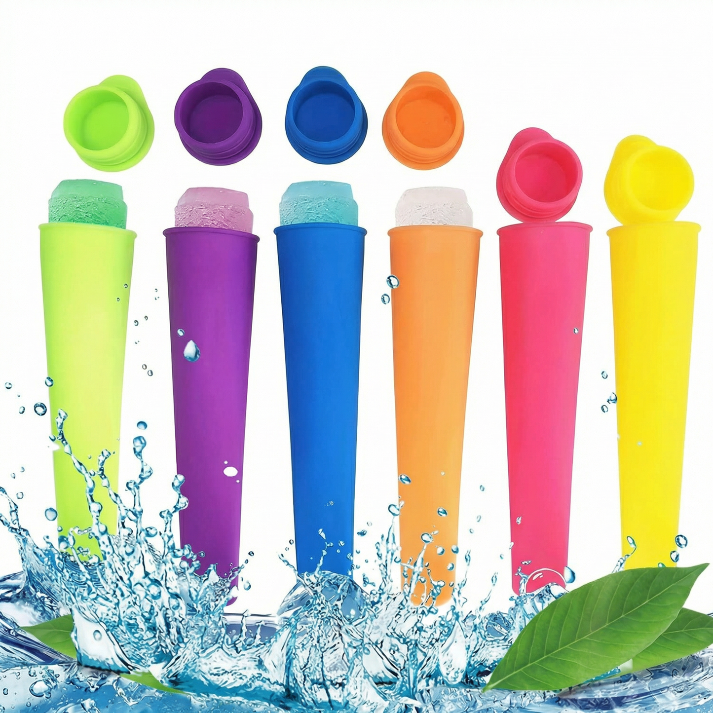 Set 6 Forme Colorate de Silicon pentru Înghețată cu Capace