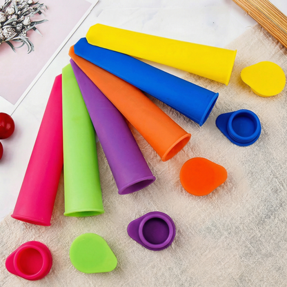 Set 6 Forme Colorate de Silicon pentru Înghețată cu Capace