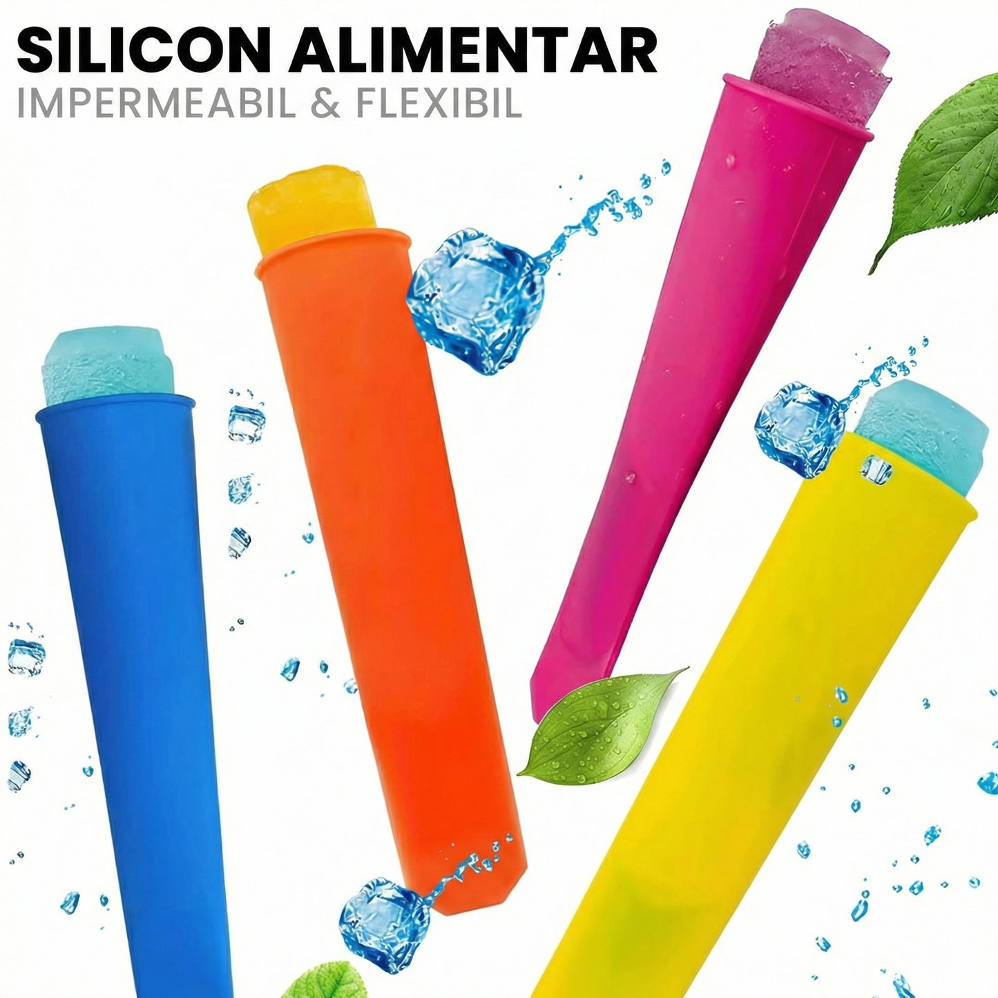 Set 6 Forme Colorate de Silicon pentru Înghețată cu Capace