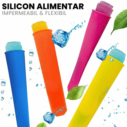 Set 6 Forme Colorate de Silicon pentru Înghețată cu Capace