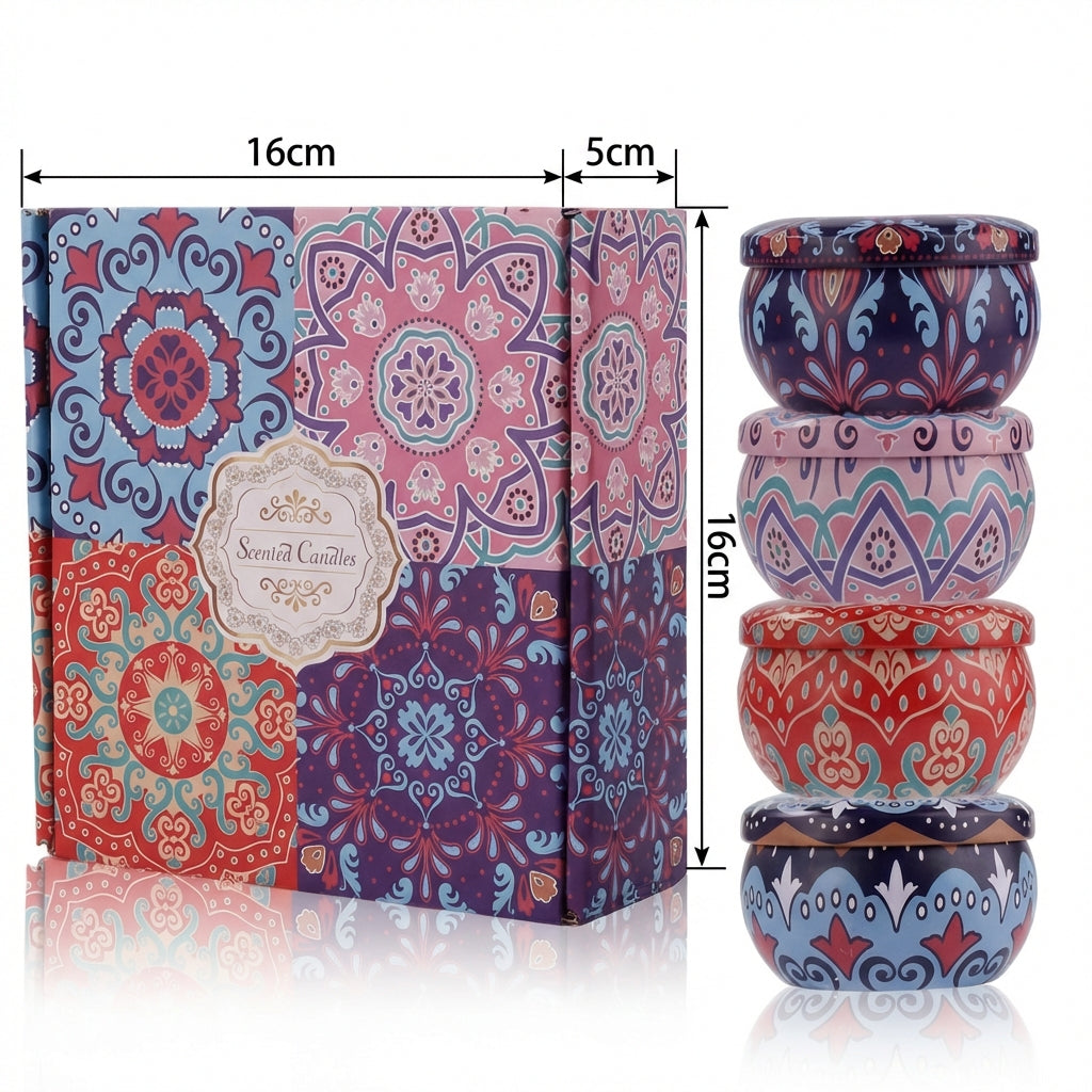 Set de 4 Lumânări Parfumate - Aromă de Violetă, Portocală, Vanilie și Gardenie