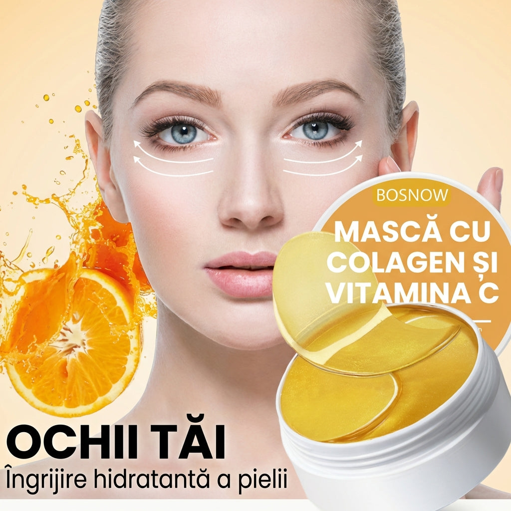 Set 60 de Bucăți de Măști de Ochi cu Colagen și Vitamina C - Gel Hipoalergenic pentru Îngrijirea Ochilor, Împotriva Cearcănelor, Ridurilor, Iluminare, Netezire și Fermitate, Toate Tipurile