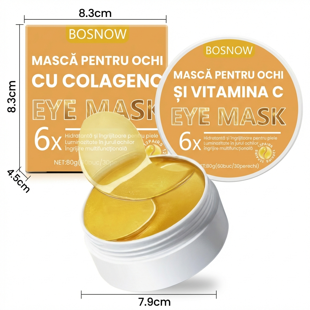 Set 60 de Bucăți de Măști de Ochi cu Colagen și Vitamina C - Gel Hipoalergenic pentru Îngrijirea Ochilor, Împotriva Cearcănelor, Ridurilor, Iluminare, Netezire și Fermitate, Toate Tipurile