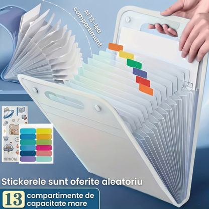 Dosar Expandabil cu 13 Straturi Rezistent, Format A4 și 13 Secțiuni Extensibile