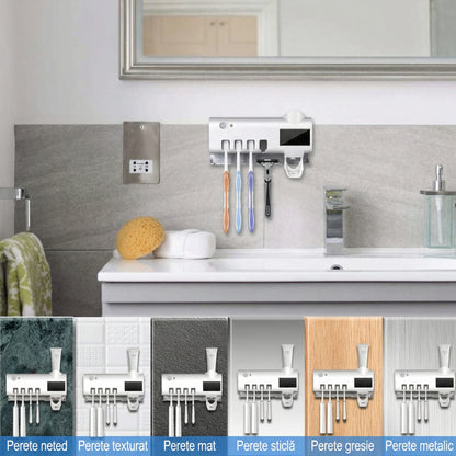 Suport pentru Periuțe de Dinți cu Dispenser Automatic de Pastă de Dinți, Funcție de Sterilizare, Alimentare UV și USB
