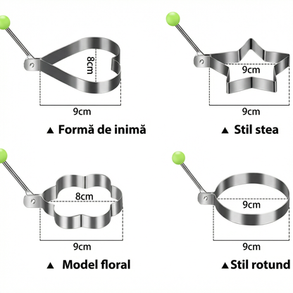 Set de 4 Forme pentru Ouă din Oțel Inoxidabil pentru Gătit