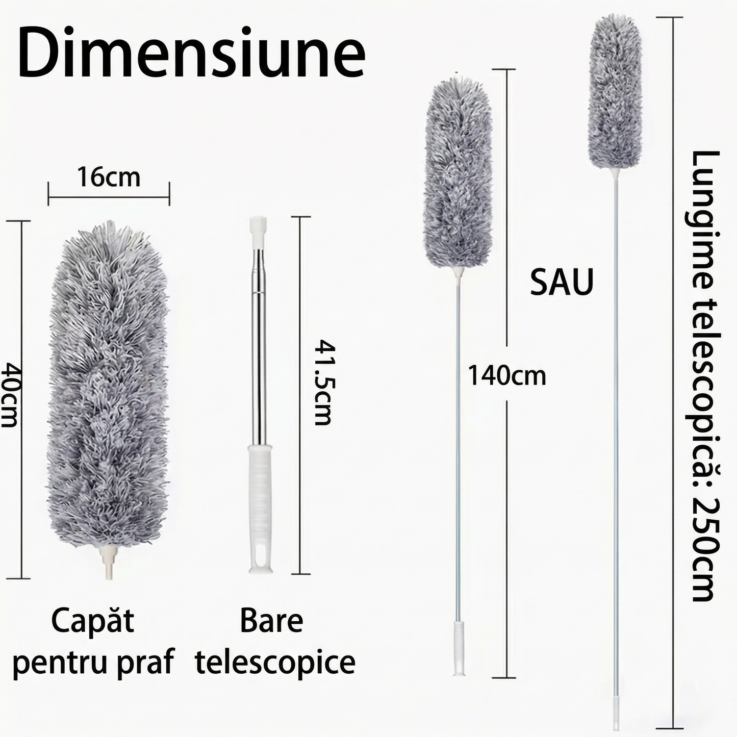 Perie Telescopică Retractabilă cu Cap Flexibil și Tijă Extensibilă