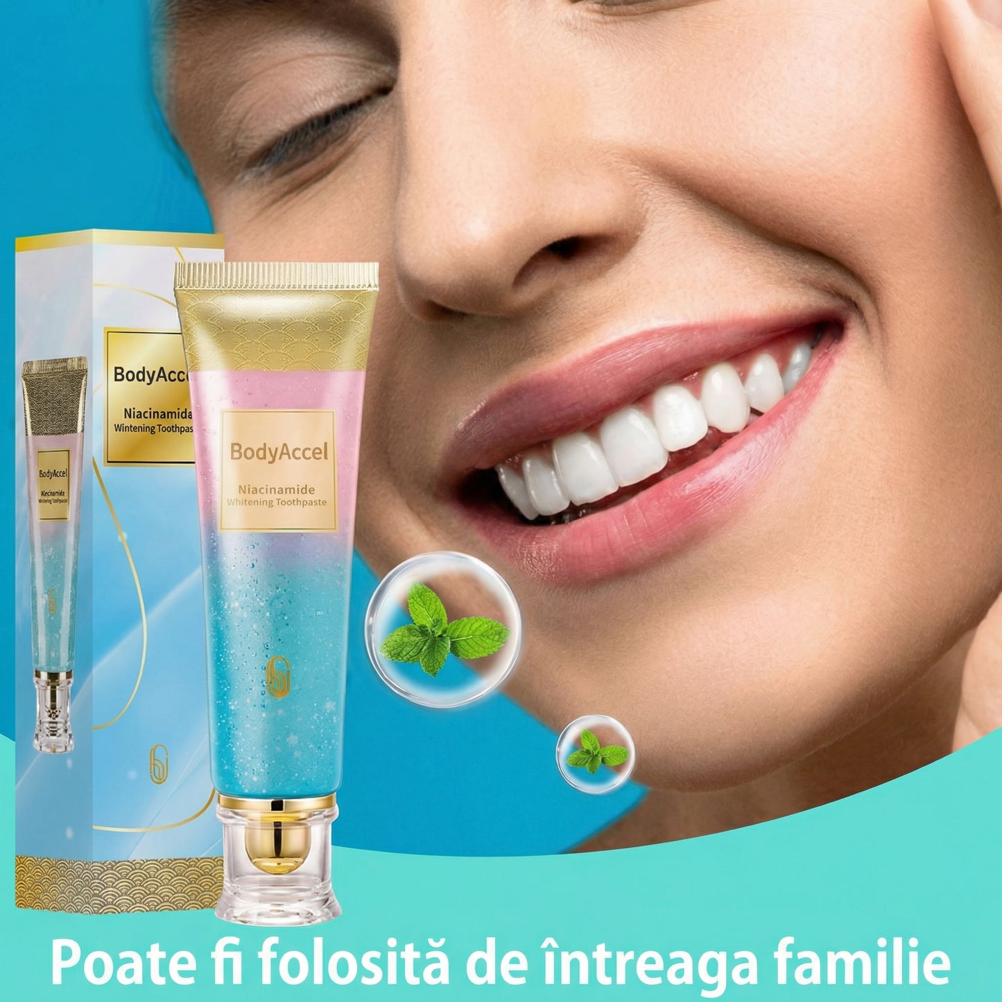 Pastă de Dinți pentru Albire, Niacinamide, 100g, Textură Fină, Spumă Bogată