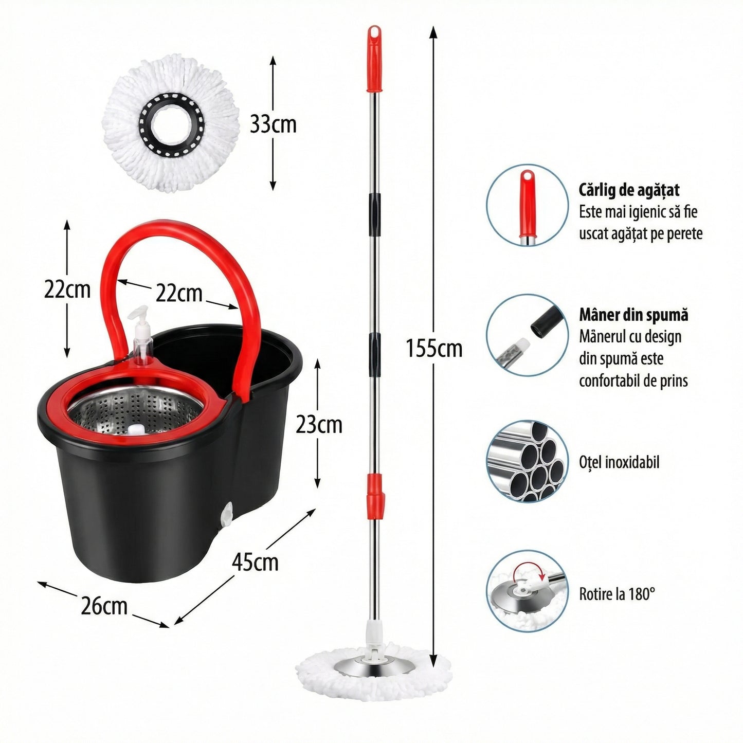 Set Mop Rotativ si Galeata cu Sistem de Stoarcere