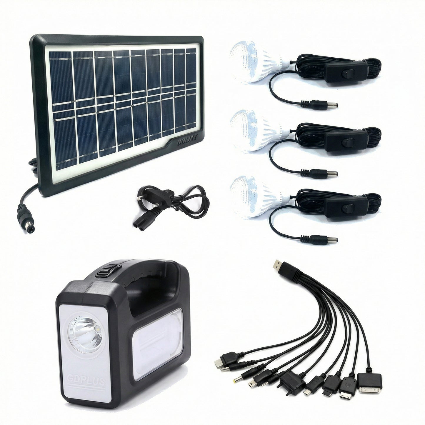 Kit Solar, GD 8017, 3 Becuri, Încărcător Telefon - Energie Oriunde, Oricând