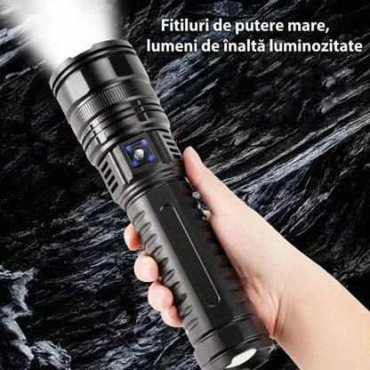 Lanternă LED de Mână Ultra Strălucitoare - Reîncărcabilă USB, Zoom Telescopic, Reflector cu Lumini COB pe Spate
