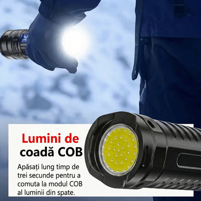 Lanternă LED de Mână Ultra Strălucitoare - Reîncărcabilă USB, Zoom Telescopic, Reflector cu Lumini COB pe Spate