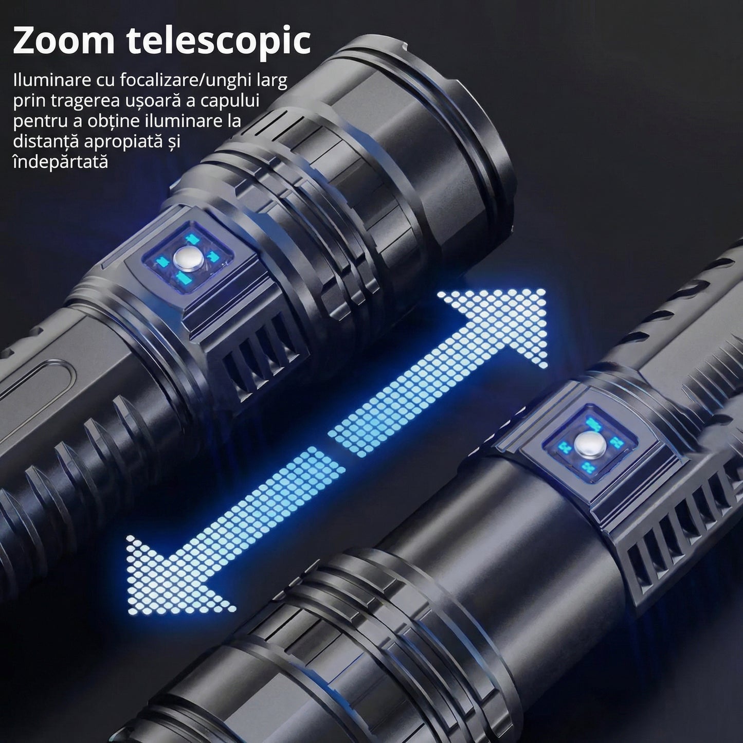 Lanternă LED de Mână Ultra Strălucitoare - Reîncărcabilă USB, Zoom Telescopic, Reflector cu Lumini COB pe Spate