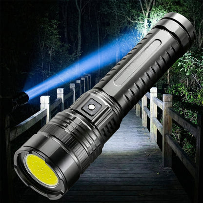 Lanternă LED de Mână Ultra Strălucitoare - Reîncărcabilă USB, Zoom Telescopic, Reflector cu Lumini COB pe Spate