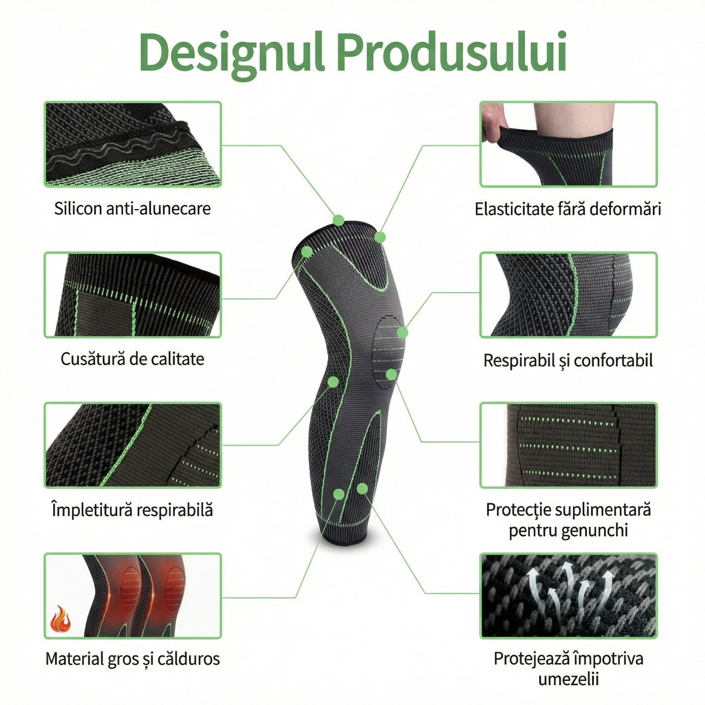 Genunchieră Elastică Lungă pentru Genunchi și Gambă