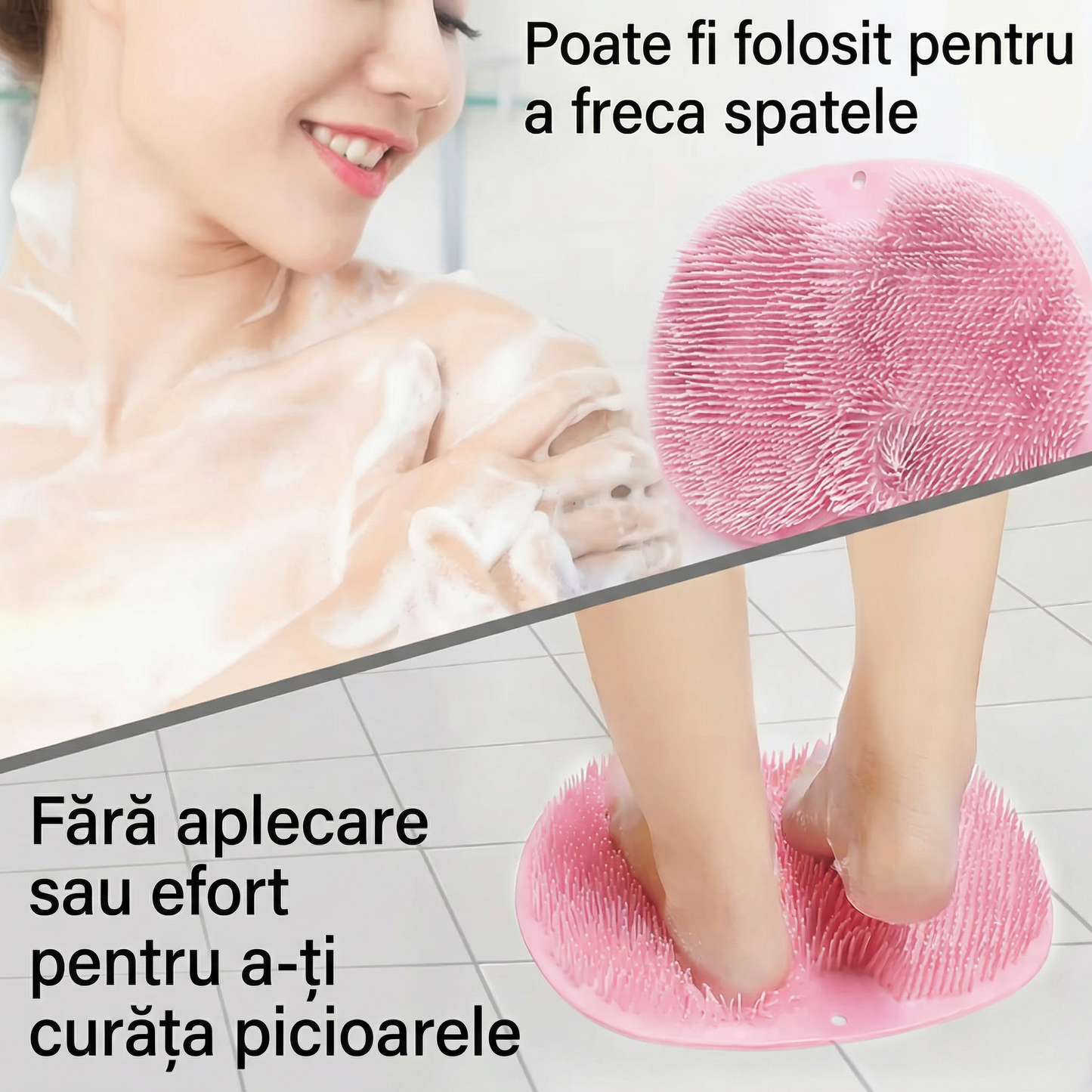 Covor de Duș Antiderapant și Masator - Exfoliere Blândă pentru Piele Netedă, Stimulează Circulația, Curățare Profundă și Îndepărtarea Pielii Moarte