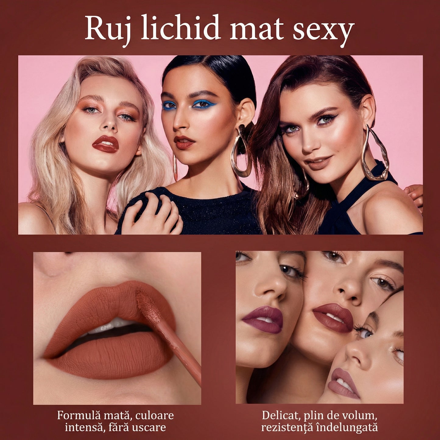 Set de 6 Bucăți Ruj Lichid Mat - Rezistent la Apă, de Lungă Durată, Acoperire Completă, fără Lipici, cu 6 Nuanțe
