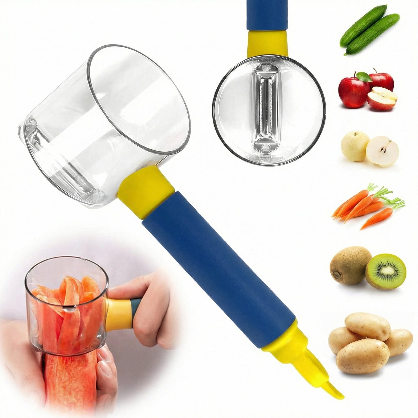 Curățător Multifuncțional din Oțel Inoxidabil pentru Bucătărie – cu Recipient pentru Colectarea Cojilor, Ergonomic, Rezistent la Rugină